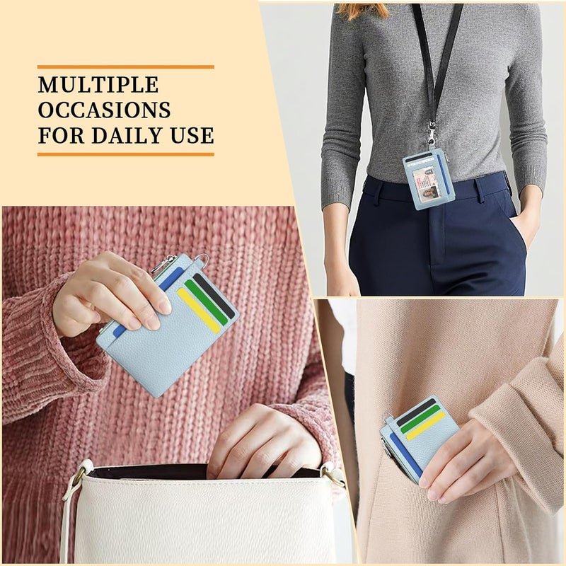 Hancynir Slim Wallet Women Credit Card Holder, Minimalist RFID Blocking Small Mini Card Wallets, Cute Front Pocket PU Leather Card Case, Thin Travel Zipper Coin Cash Ladies Female Wallet Gifts Blue - Image 3